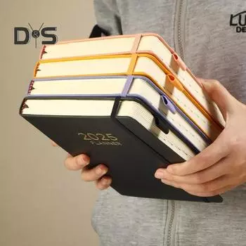 Планировщик блокнотов на 2025 год, ежедневный, еженедельный, ежемесячный календарь, плотная бумага, непромокаемый дизайн, обложка из искусственной кожи, офисный планировщик для учебы чёрный