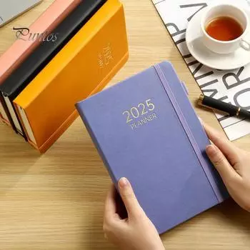 Планировщик блокнотов на 2025 год, ежедневный, еженедельный, ежемесячный календарь, плотная бумага, непромокаемый дизайн, обложка из искусственной кожи, офисный планировщик для учебы чёрный