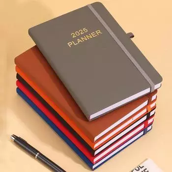 Планировщик дел на 2025 год с держателем для ручки, обложка из искусственной кожи, ежемесячные и еженедельные макеты, расписание красный