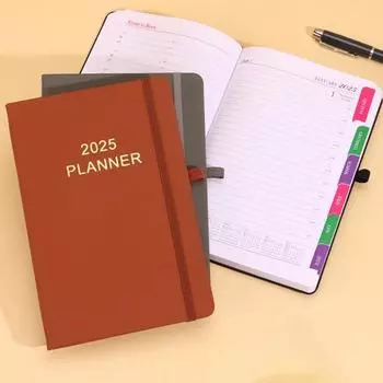 Планировщик дел на 2025 год с держателем для ручки, обложка из искусственной кожи, ежемесячные и еженедельные макеты, книга расписания серый