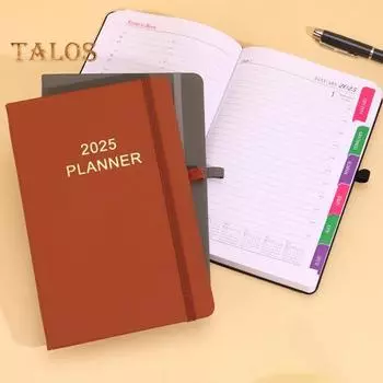 Планировщик дел на 2025 год с держателем для ручки, обложка из искусственной кожи, ежемесячный планировщик, еженедельные макеты, расписание, книга, офис, школьный ежедневник, органайзер синий