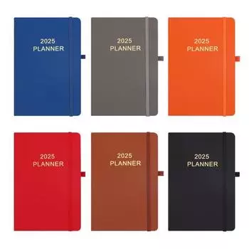 Планировщик дел на 2025 год с держателем для ручки, обложка из искусственной кожи, ежемесячные и еженедельные макеты, книга расписания чёрный