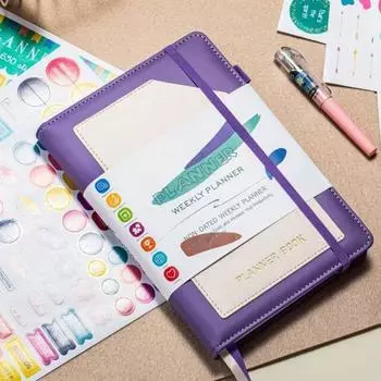 Планировщик Книга Искусственная кожа Твердый переплет Эластичная веревка Планировщик Ежедневно Еженедельно Ежемесячно серый