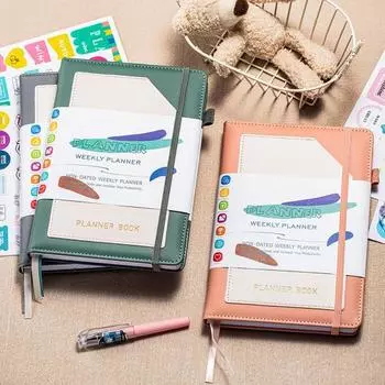 Планировщик Книга Искусственная кожа Твердый переплет Эластичная веревка Книга расписания Ежедневно Еженедельно Ежемесячно Доска Видения Привычка фиолетовый