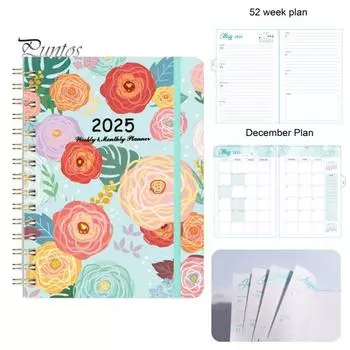 Планировщик на 2025 год, ежемесячный, еженедельный календарь, мотивирующие цитаты, справочные календари, обложка из искусственной кожи, блокнот G