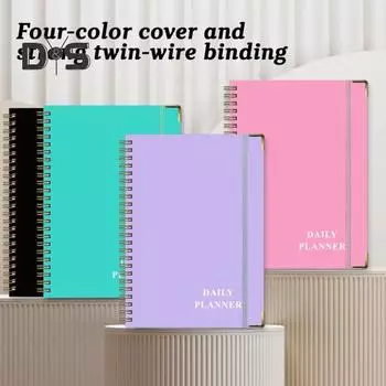 Планировщик на английском языке 2024-2025 гг. Водонепроницаемая обложка с металлическими краями Блокнот с отрывными листами Дизайн на катушке Ежемесячно-еженедельные страницы Ежедневный органайзер для расписания A5 фиолетовый
