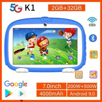 BDF 5G WiFi KeDou Планшет 7 дюймов Детский планшет Android 9.0 Планшеты 32 ГБ Хороший дизайн Обучение развлечения подарок детям Standard синий