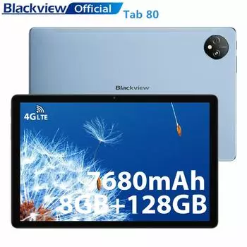 Планшет Blackview Tab 80 Android 13 8 ГБ 128 ГБ 10,1-дюймовый HD-дисплей T606 Восьмиядерный процессор 7680 мАч 2,4G/5G Wi-Fi 13-мегапиксельная задняя камера Планшет 4G