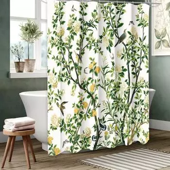 Plant and Birds Bathroom Shower Curtain Dwarf Waterproof fabric bathroom Curtain With 12 Hooks Sunflower Home Deco Free Ship 180X180cm