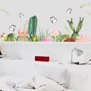 Plant Cactus Self Adhesive Wall Sticker Skirting Line Background Decal Decor