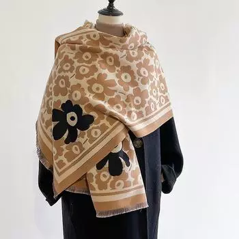 Plant Flower Flower Commuter Fashion Elegant Atmospheric Warm Scarf Shawl Cape Women 185*65cm коричневый