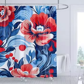 Plant Leaf Flowers Shower Curtain Printed Modern Nordic Minimalist Floral Polyster Home Decor Bathroom Curtain with Hooks W120xH180cm