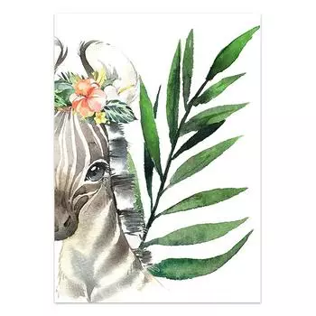 Plant Leaf Zebra Elephant Monkey Animal Wall Art Canvas Painting Nordic Posters and Prints Nursery Wall Pictures Kids Room Decor 21cm30cm NoFrame