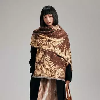 Plant Leaves, Coconut Leaves, Personality, Exaggerated Trend, Polka Dots, Autumn and Winter, Women s Warm Scarf, Air Conditioner, Shawl 180-70cm коричневый