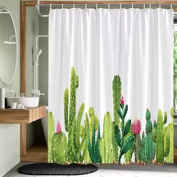 Plant Leaves Flower Shower Curtains Set Garden Floral Drum Tower Fabric Bathroom Decor Splash Resistant Partition Bath Curtains 90x180cm-35x70in