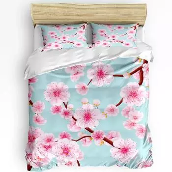 Plant Pink Cherry Blossom Art Bedding Set 3pcs Duvet Cover Pillowcase Kids Adult Quilt Cover Double Bed Set Home Textile EU single(135x200cm)