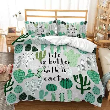 Plant Series Cactus 3D Digital Printing Quilt Cover Bed Three-Piece Set 135 * 200 (two-piece set) 90g