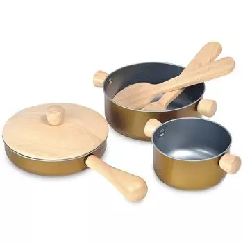 Plant Toys Wooden Play Cooking Utensil Safe and Secure Frying Cooking Set Set, Set, Pot, Pan,