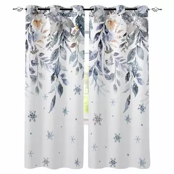 Plants Eucalyptus Leaves Flowers Snowflakes Blackout Curtains For Living Room Bedroom Window Treatment Blinds Kitchen Drapes W135 x H60cm