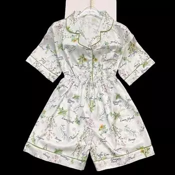 Plants & Flowers Fresh Print Women s Sleepwear Summer Female Two Piece Pajama Sets Classy Short Sleeve Shorts Homewear M