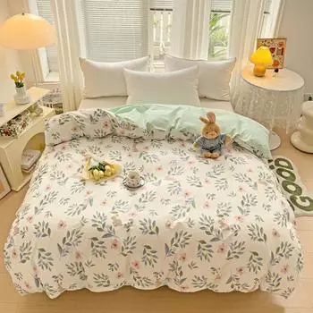 Plants Pink Flowers Pattern Duvet Cover 1Pc Pure Cotton Skin-friendly Comfortable Quilt Cover with Zipper Queen Size Bedding 150x200cm Single 1Pc