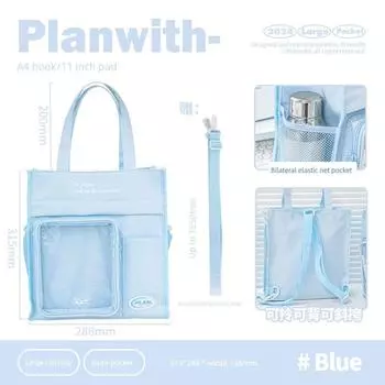 Planwith Crossbody Good-looking Test Paper Tuition Bag blue-blue