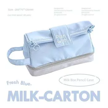 Planwith Good-looking Junior High School Student Pencil Case for Girls [Double-layer storage] Carton (blue)