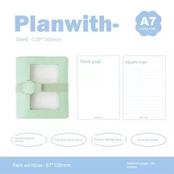Planwith Leather Pain Window Book A7 Loose-Leaf Journal Book Good-looking Notebook Book Clover DIY Portable Green Clover