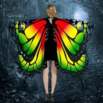 Плащ-бабочка для косплея с козырьком и повязкой на голову, красочные большие крылья, сценический костюм для танца живота, одежда на Хэллоуин Adult темно-фиолетового
