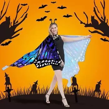 Плащ-бабочка для косплея с козырьком и повязкой на голову, красочные большие крылья, сценический костюм для танца живота, одежда на Хэллоуин Adult синий/розовый