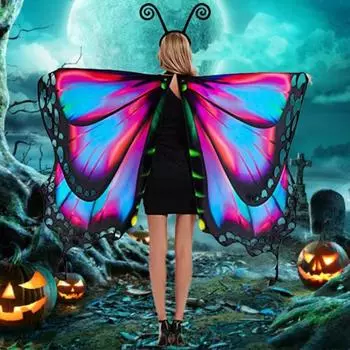 Плащ-бабочка для косплея с козырьком и красочными большими шоу-крыльями, сценическая повязка на голову, костюм для танца живота, одежда на Хэллоуин Adult фиолетовый