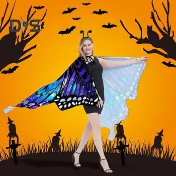 Плащ-бабочка для косплея с козырьком и повязкой на голову, красочные большие крылья, сценический костюм для танца живота, одежда на Хэллоуин Adult фиолетовый