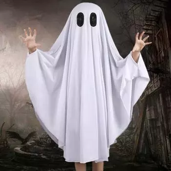 Плащ для малышей Моющийся, гладкая текстура, дышащий, удобный в ношении, ткань для улучшения атмосферы, белый плащ с призраками, одежда для малышей на Хэллоуин для вечеринки XL белый