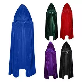 Плащ для взрослых на Хэллоуин, накидка, золотой бархатный халат с капюшоном для косплея, длинное платье, пальто, костюм ведьмы, вампира, аксессуары для Хэллоуина 110cm