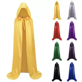 Плащ на Хеллоуин с капюшоном и завязками, плащ смерти, черный плащ 110 чёрный