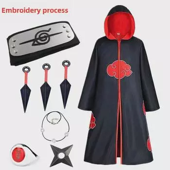 Плащ Наруто Акацуки: Халат с капюшоном «Красное облако» L/175