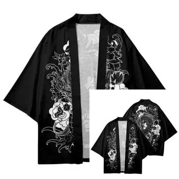 Плащ серии Ukiyo-e в японском стиле, кимоно, халат, универсальный кардиган, летняя рубашка с рукавами три четверти 5XL