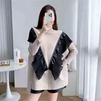 Плащ-шаль, вязаный свитер, женский пуловер, свободный весенне-осенний повседневный свободный высококачественный свитер с деревянными ушками, женский топ