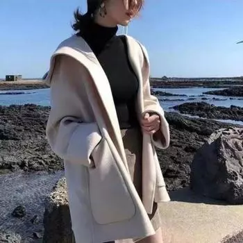 Плащ Верхняя одежда с длинными рукавами, морозостойкий противоусадочный женский повседневный шерстяной плащ средней длины, верхняя одежда для свиданий S чёрный