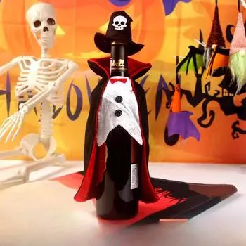 Плащ вампира, чехол для бутылки вина на Хэллоуин, сумка для шампанского, обеденный стол, праздничное угощение на Хэллоуин, украшение для бутылки вина 24x13x1cm