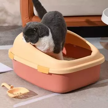 Plastic Cat Litter Tray with Scoop Anti-Splash Kitten Litter Pan Cat Sand Litter Box Training XL синий