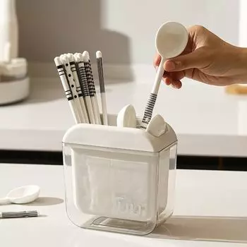 Plastic Chopstick Storage Box Punch-free Anti Mold Spoon Storage Rack Wall Mounted Large-Capacity Cutlery Storage Basket белый