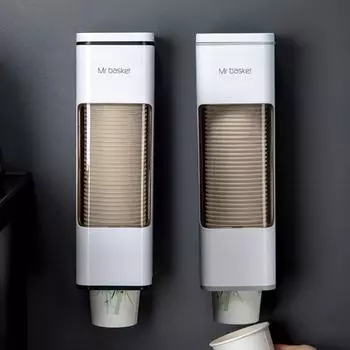 Plastic Disposable Cup Holder Wall-Mounted Cup Storage Rack Cups Dispenser Household чёрный