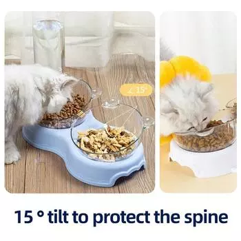 Plastic dog bowl double bowl automatic drinking water anti tipping food basin pet bowl cute cat rice basin cat bowl