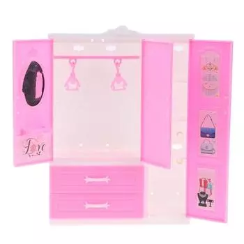 Plastic Doll Closet Bedroom Doll Furniture Fashion Dollhouse Wardrobe DIY Toy