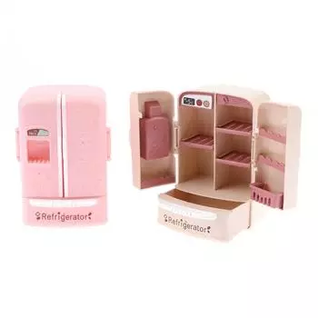 Plastic Doll House Double Door Refrigerator Colorful Dollhouse Miniature Freezer Birthday Gifts бежевый