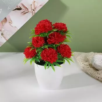 Plastic Faux Flower Pot With Twelve Ball Chrysanthemum For Indoor Decoration