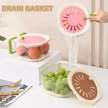Plastic Fruit Strainer Vegetable Washing Bowl with Foldable Handle Cleaning Colander Multi-function Drain Basket Kitchen Crisper