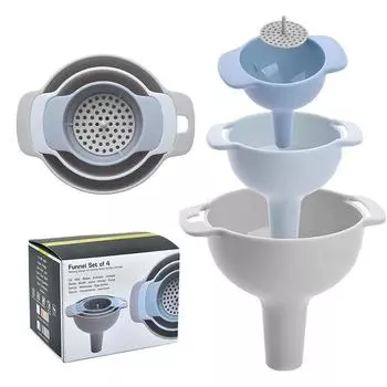 Plastic Funnel 4-piece Set 4-in-1 Multi-functional Funnel Set Kitchen Pour Oil Leakage Filter