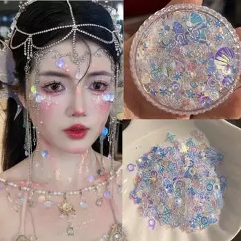 Plastic Glitter Powder Shell Shape Nail Art Decor DIY Tools Mermaid Flake Glitter Photos blue sky-Bag